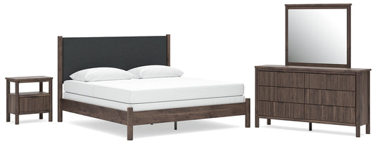 Pamytta  Upholstered Panel Bed, Dresser, Mirror And Nightstand
