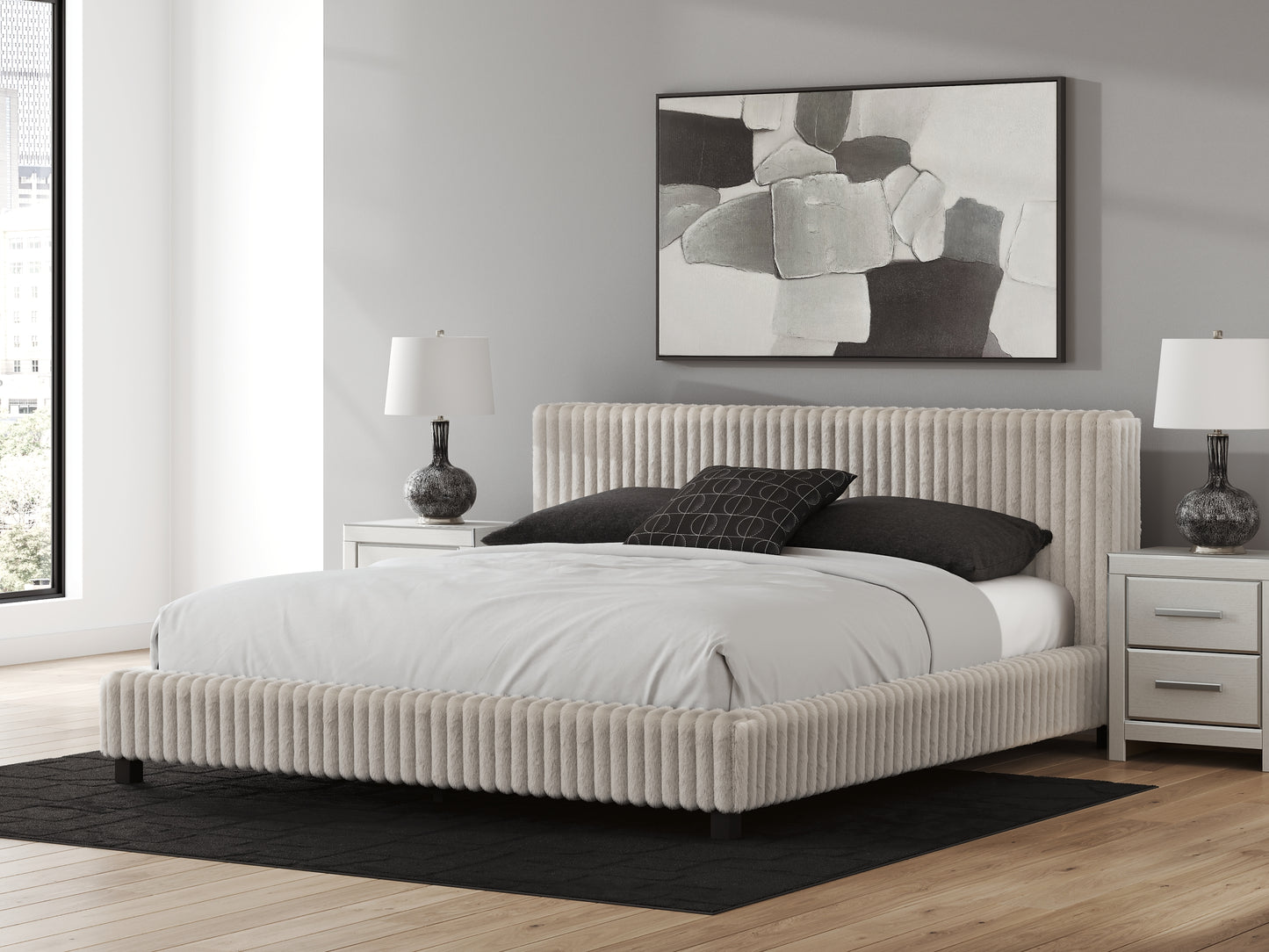 Zuraleus California  Upholstered Bed, Dresser And Mirror