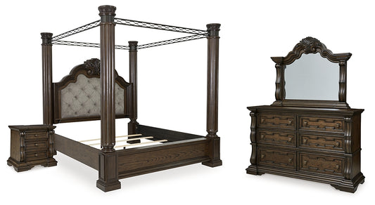 Maylee California  Canopy Bed, Dresser, Mirror And Nightstand
