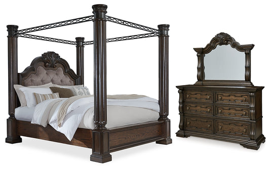 Maylee  Canopy Bed, Dresser And Mirror