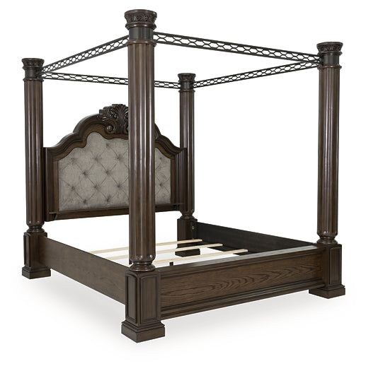 Maylee  Canopy Bed, Dresser, Mirror, Chest And Nightstand