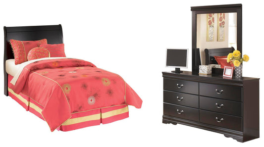 Huey Vineyard  Sleigh Headboard Bed With Mirrored Dresser