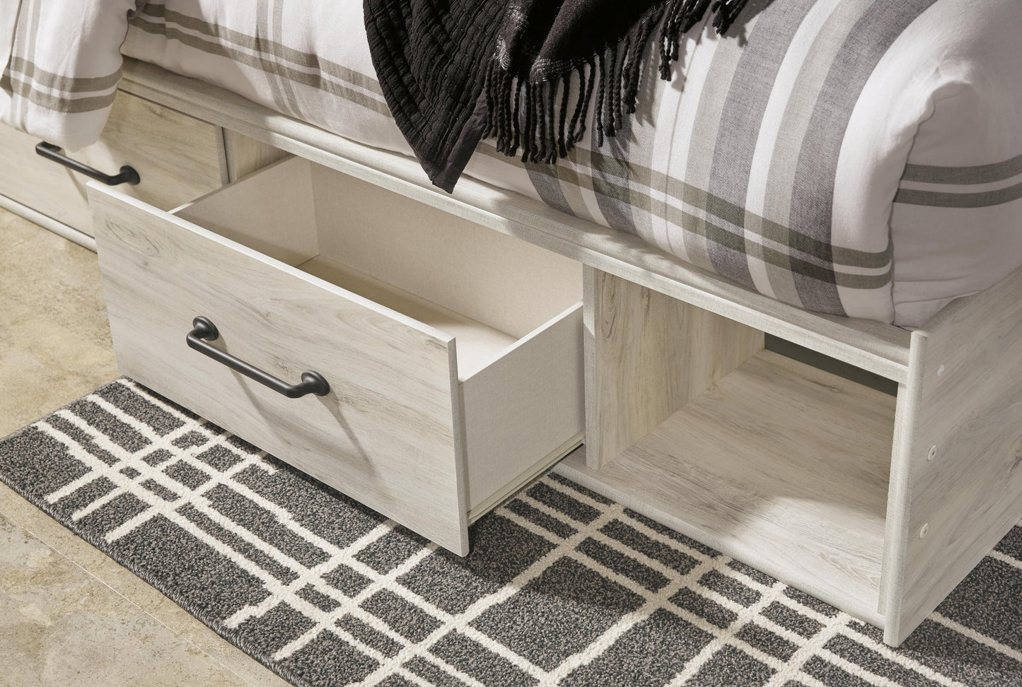 Cambeck  Panel Bed With 4 Storage Drawers With Mirrored Dresser, Chest And Nightstand