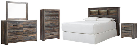 Drystan  Bookcase Headboard, Dresser, Mirror, Chest And Nightstand