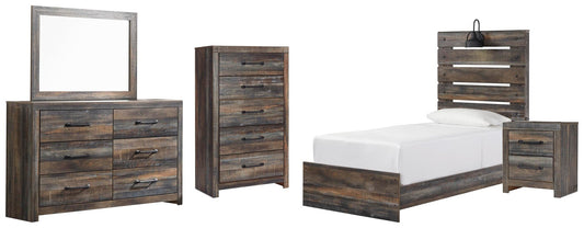 Drystan  Panel Bed, Dresser, Mirror, Chest And Nightstand