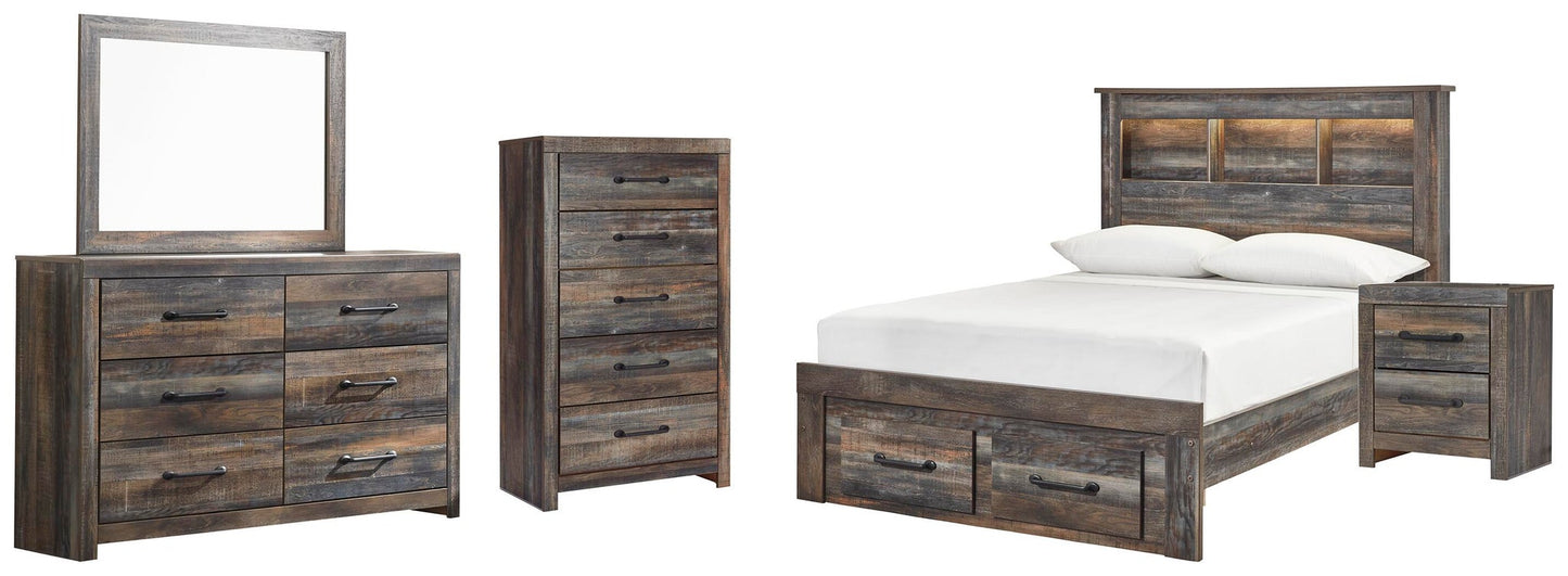 Drystan  Bookcase Bed With 2 Storage Drawers, Dresser, Mirror, Chest And Nightstand