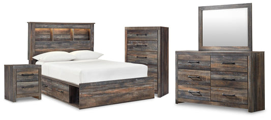Drystan  Bookcase Bed With 2 Storage Drawers With Mirrored Dresser, Chest And Nightstand