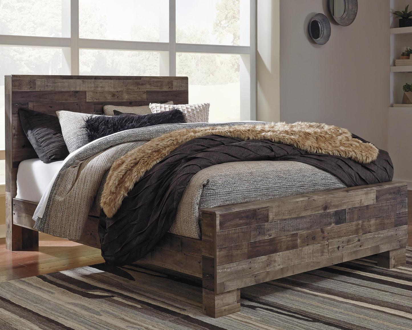 Derekson  Panel Bed With Mirrored Dresser