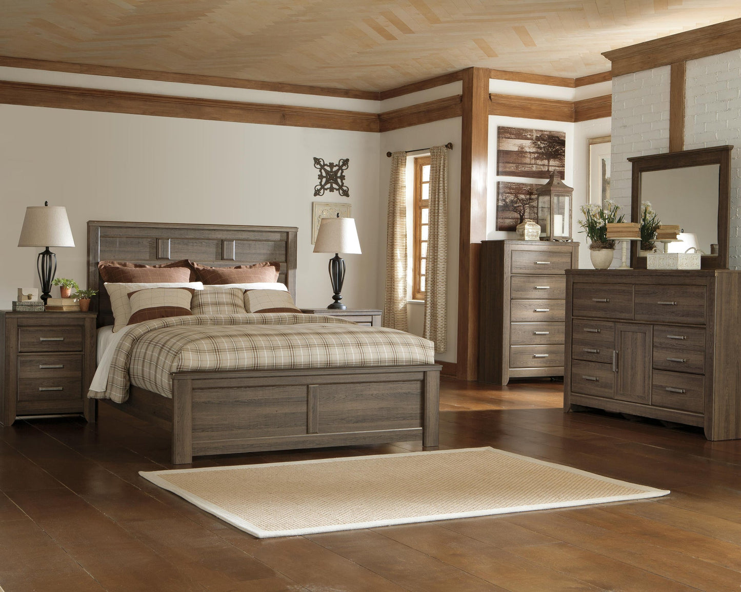 Juararo  Panel Bed With Mirrored Dresser