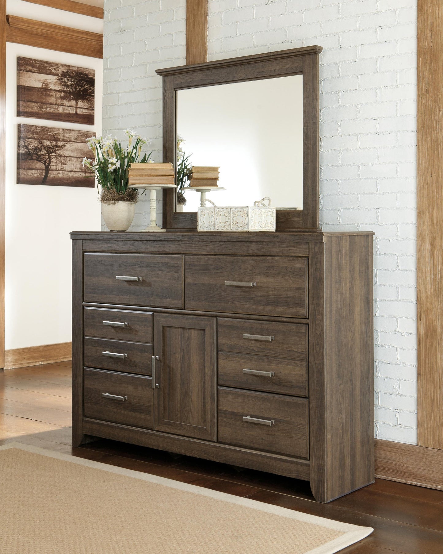 Juararo  Panel Bed With Mirrored Dresser