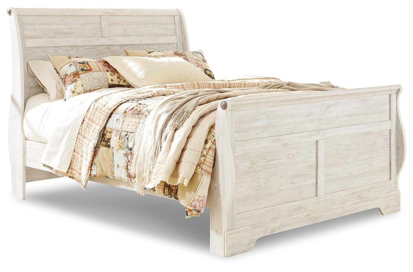 Willowton  Sleigh Bed With Mirrored Dresser, Chest And Nightstand