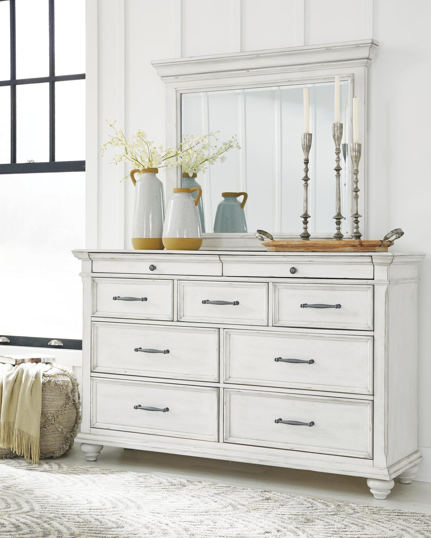 Kanwyn  Panel Bed With Storage Bench, Dresser And Mirror