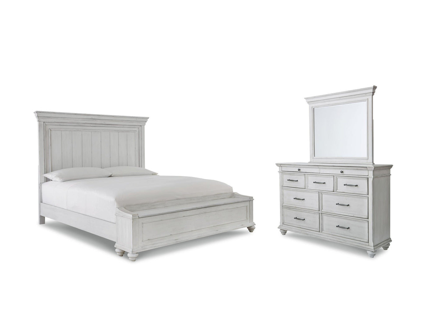 Kanwyn  Panel Bed With Storage Bench, Dresser And Mirror
