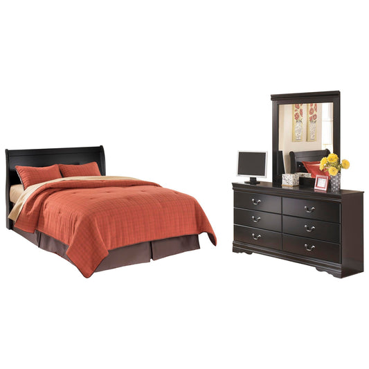 Huey Vineyard  Sleigh Headboard Bed With Mirrored Dresser