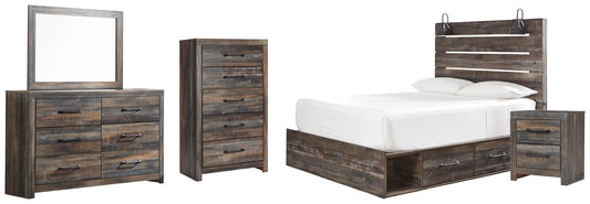 Drystan  Panel Bed With 2 Storage Drawers, Dresser, Mirror, Chest And Nightstand