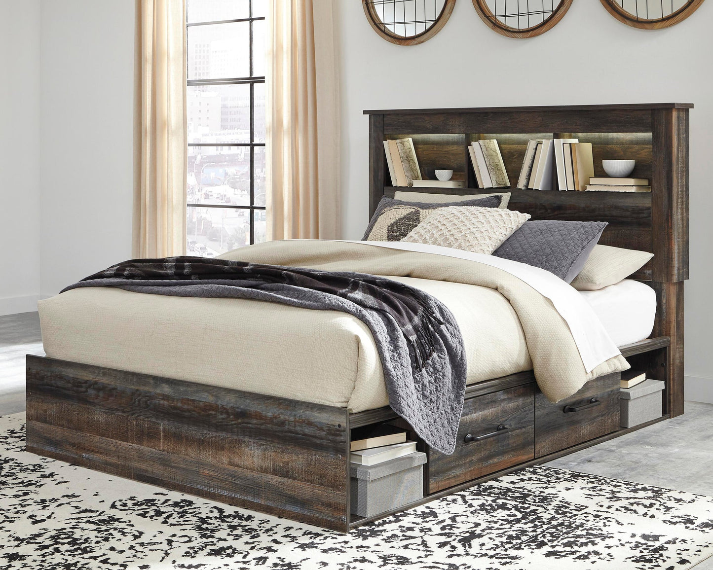 Drystan  Bookcase Bed With 4 Storage Drawers With Mirrored Dresser