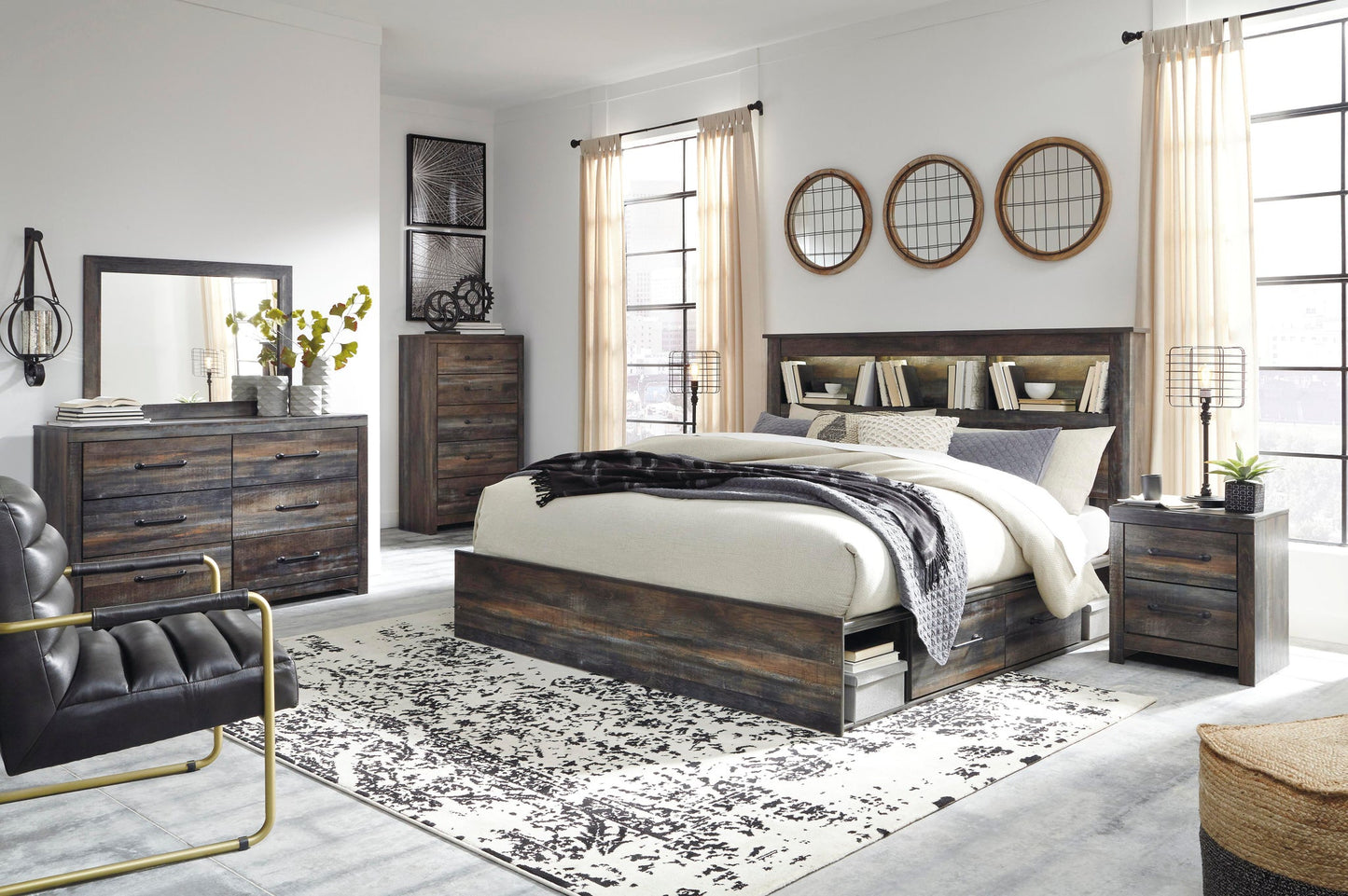 Drystan  Bookcase Bed With 2 Storage Drawers With Mirrored Dresser
