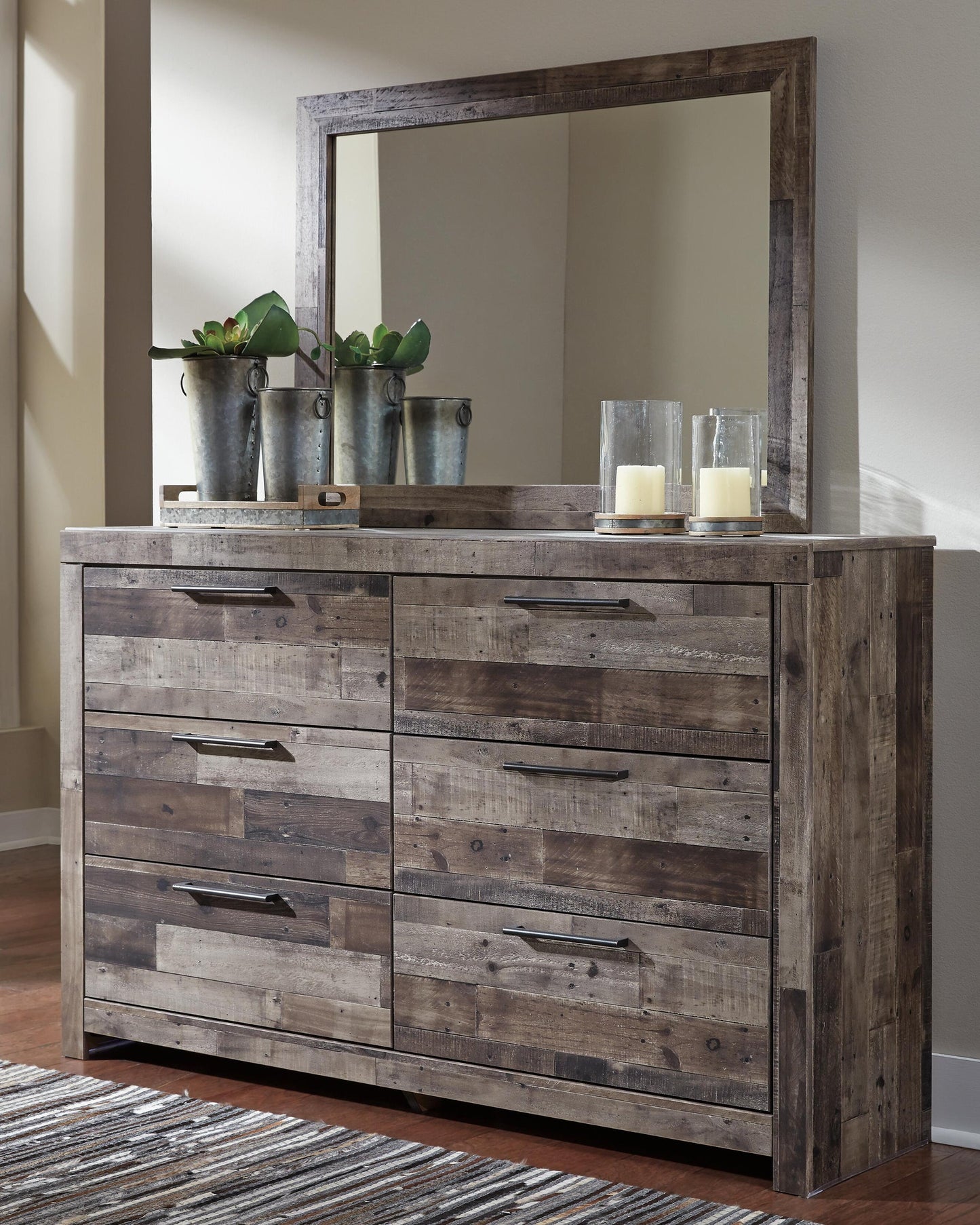 Derekson  Panel Headboard Bed With Mirrored Dresser, Chest And Nightstand