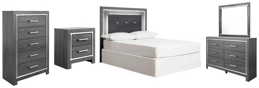 Lodanna  Upholstered Panel Headboard Bed With Mirrored Dresser, Chest And Nightstand