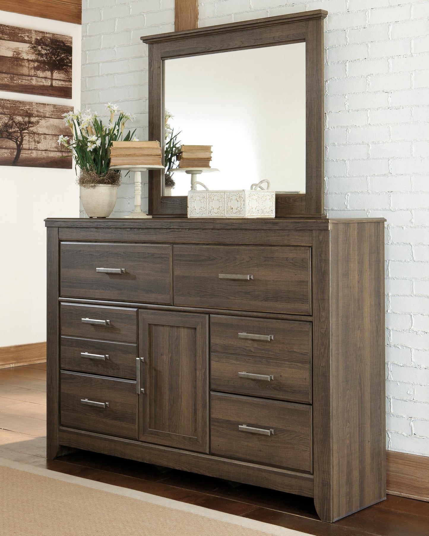 Juararo  Panel Headboard Bed With Mirrored Dresser