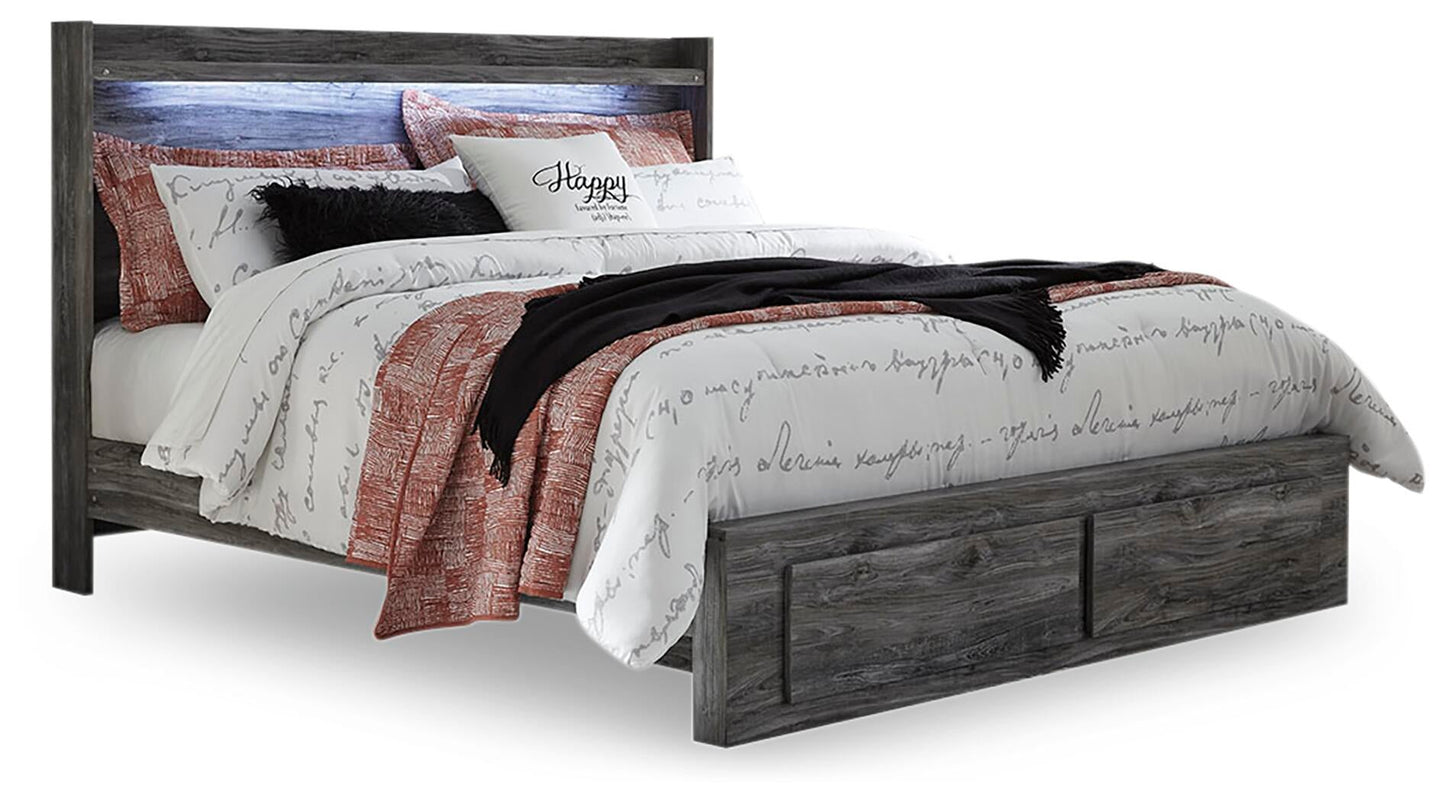 Baystorm  Panel Bed With 2 Storage Drawers With Mirrored Dresser, And Nightstand