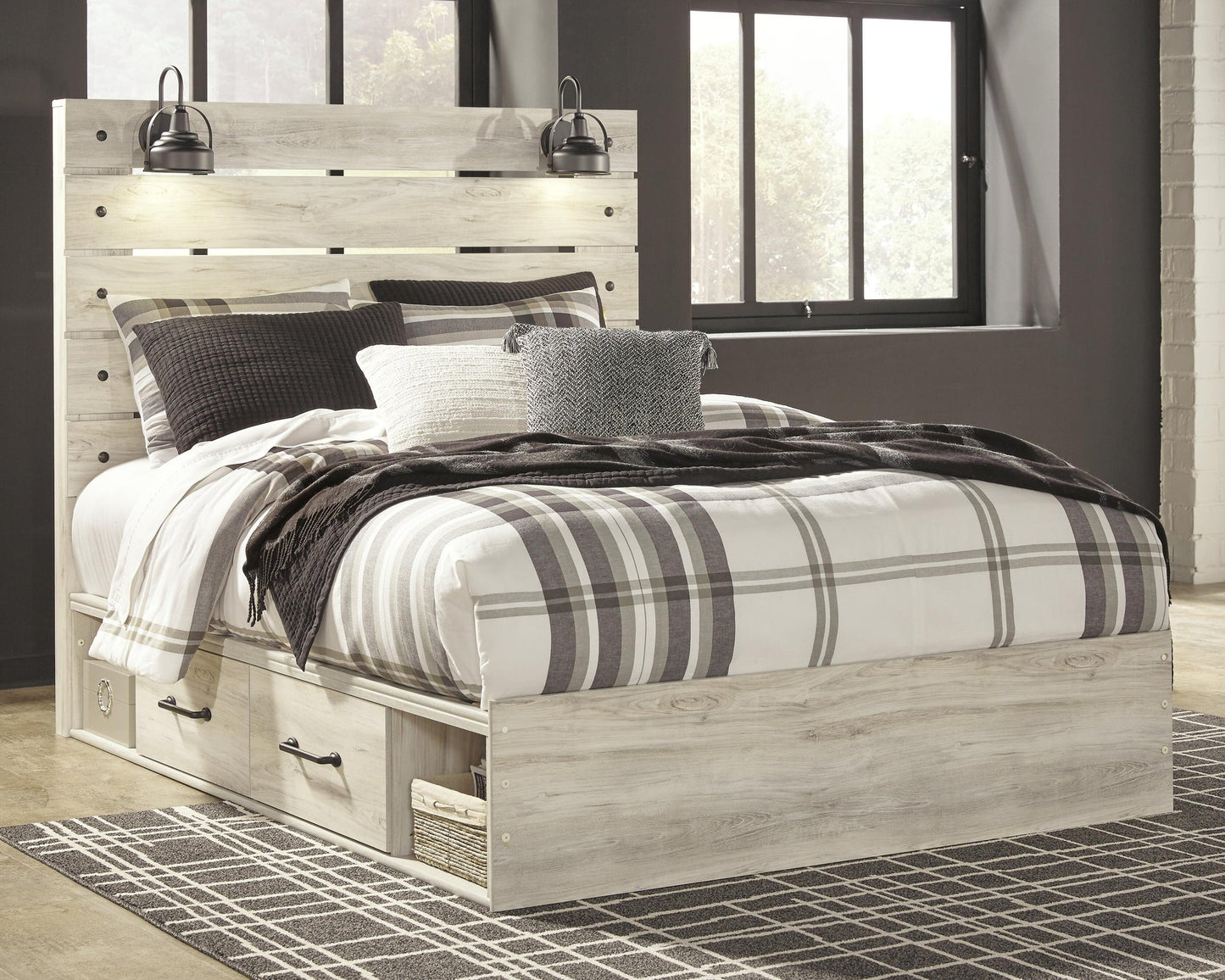 Cambeck  Panel Bed With 2 Storage Drawers With Mirrored Dresser And Nightstand
