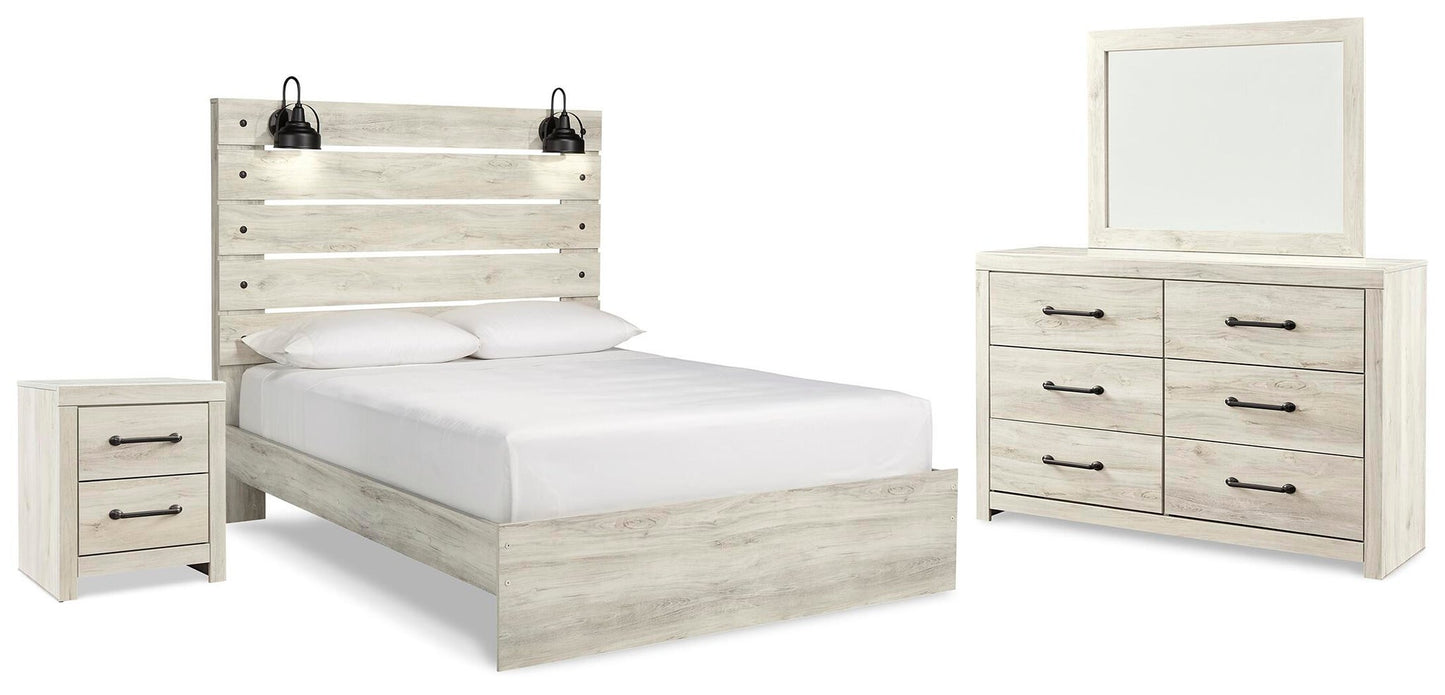 Cambeck  Panel Bed With Mirrored Dresser And Nightstand