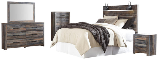 Drystan  Panel Headboard Bed With Mirrored Dresser, Chest And Nightstand