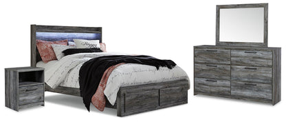 Baystorm  Panel Bed With 2 Storage Drawers With Mirrored Dresser And Nightstand