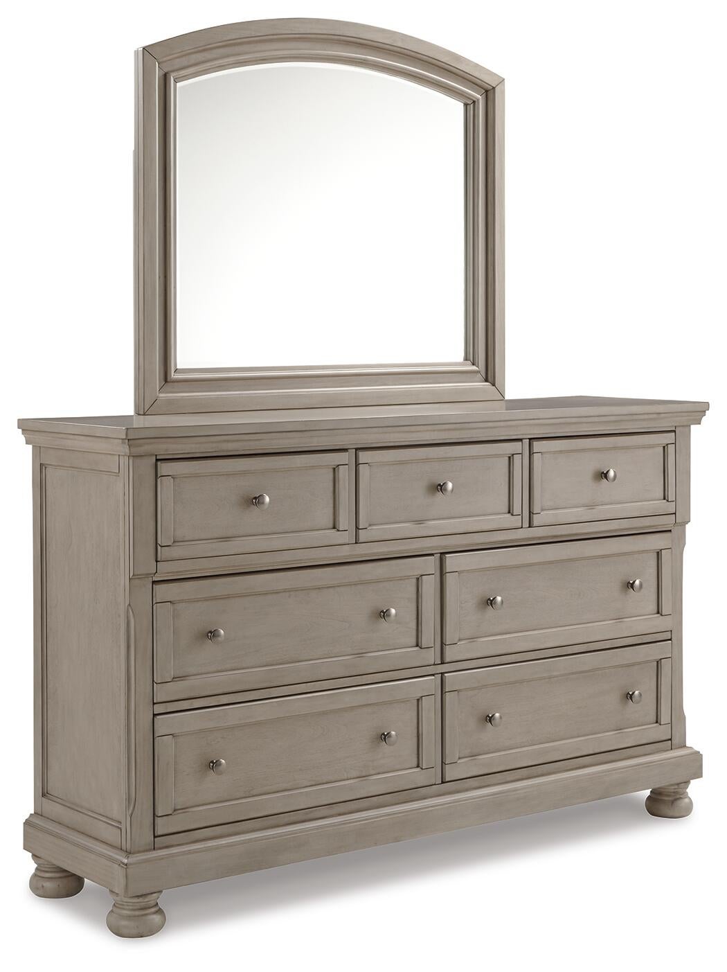 Lettner  Sleigh Bed With 2 Storage Drawers With Mirrored Dresser