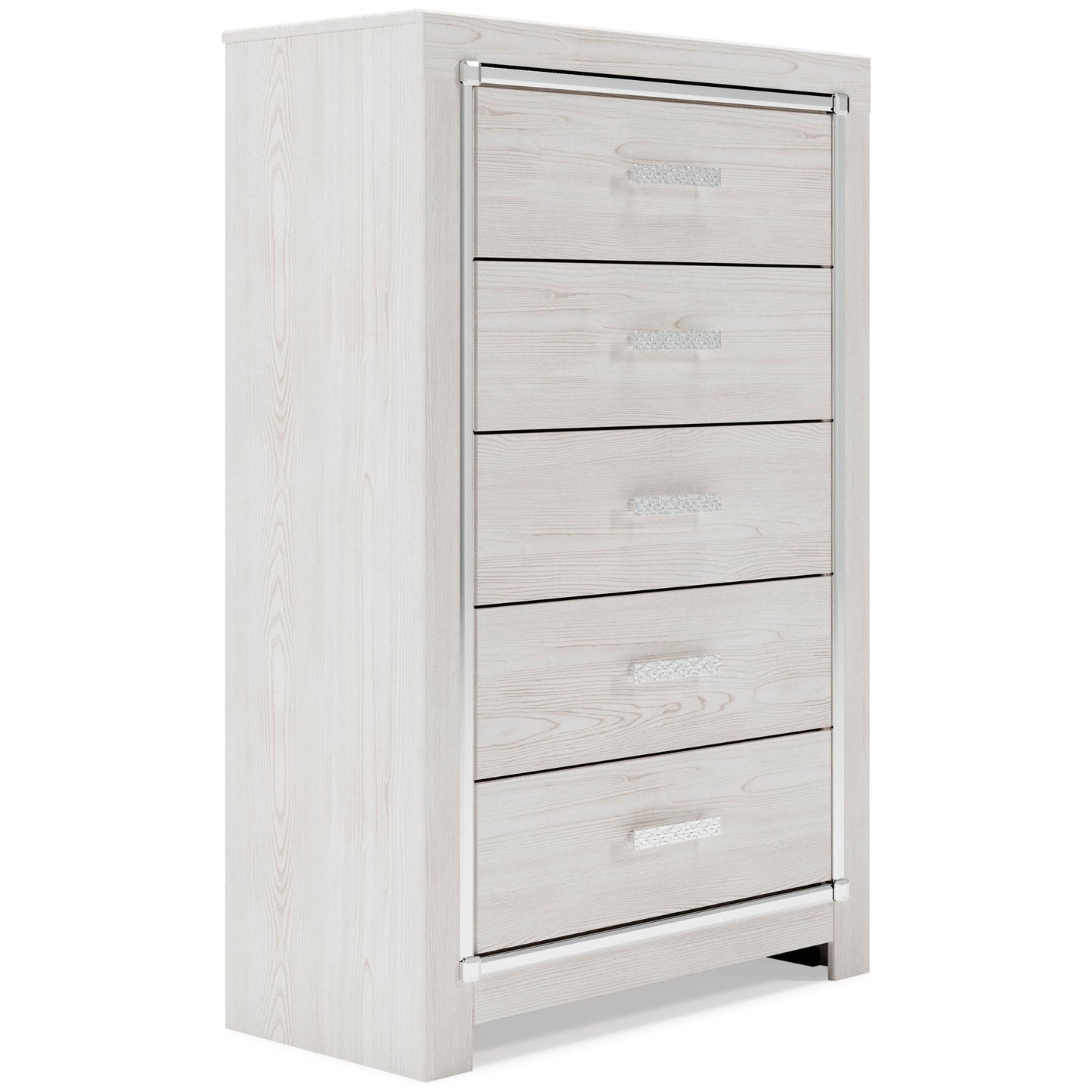 Altyra  Panel Headboard Bed With Mirrored Dresser, Chest And Nightstand
