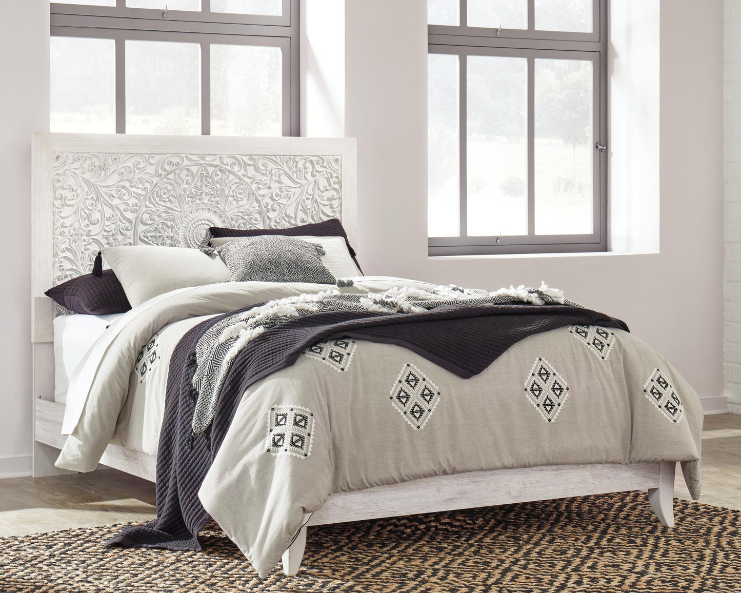 Paxberry  Panel Bed With Mirrored Dresser And Nightstand
