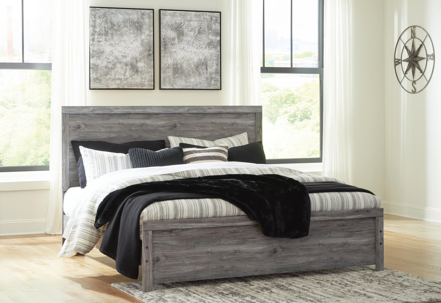 Bronyan  Panel Bed With Mirrored Dresser, Chest And Nightstand