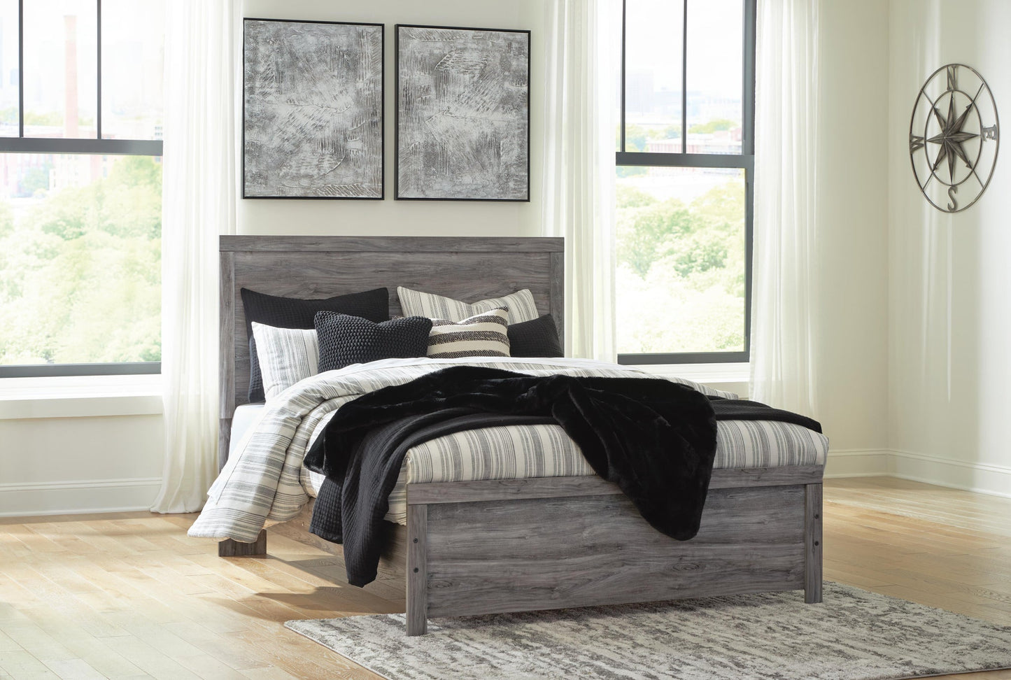 Bronyan  Panel Bed With Mirrored Dresser, Chest And Nightstand