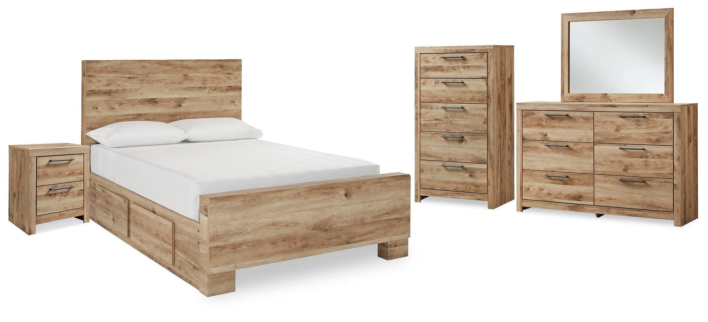 Hyanna  Panel Bed With 2 Side Storage, Dresser, Mirror, Chest And Nightstand