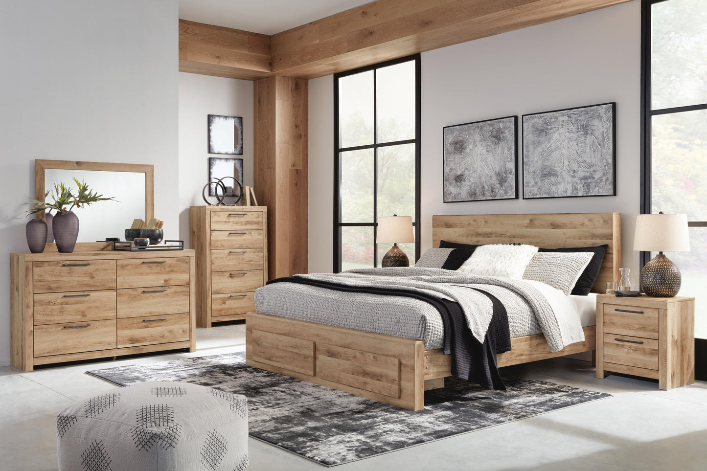 Hyanna  Panel Storage Bed, Dresser, Mirror, Chest And Nightstand