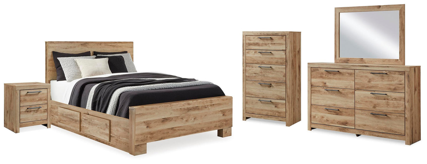 Hyanna  Panel Bed With 2 Side Storage, Dresser, Mirror, Chest And Nightstand