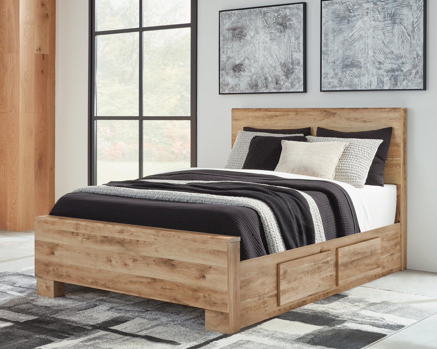 Hyanna  Panel Bed With 2 Side Storage, Dresser, Mirror, Chest And Nightstand