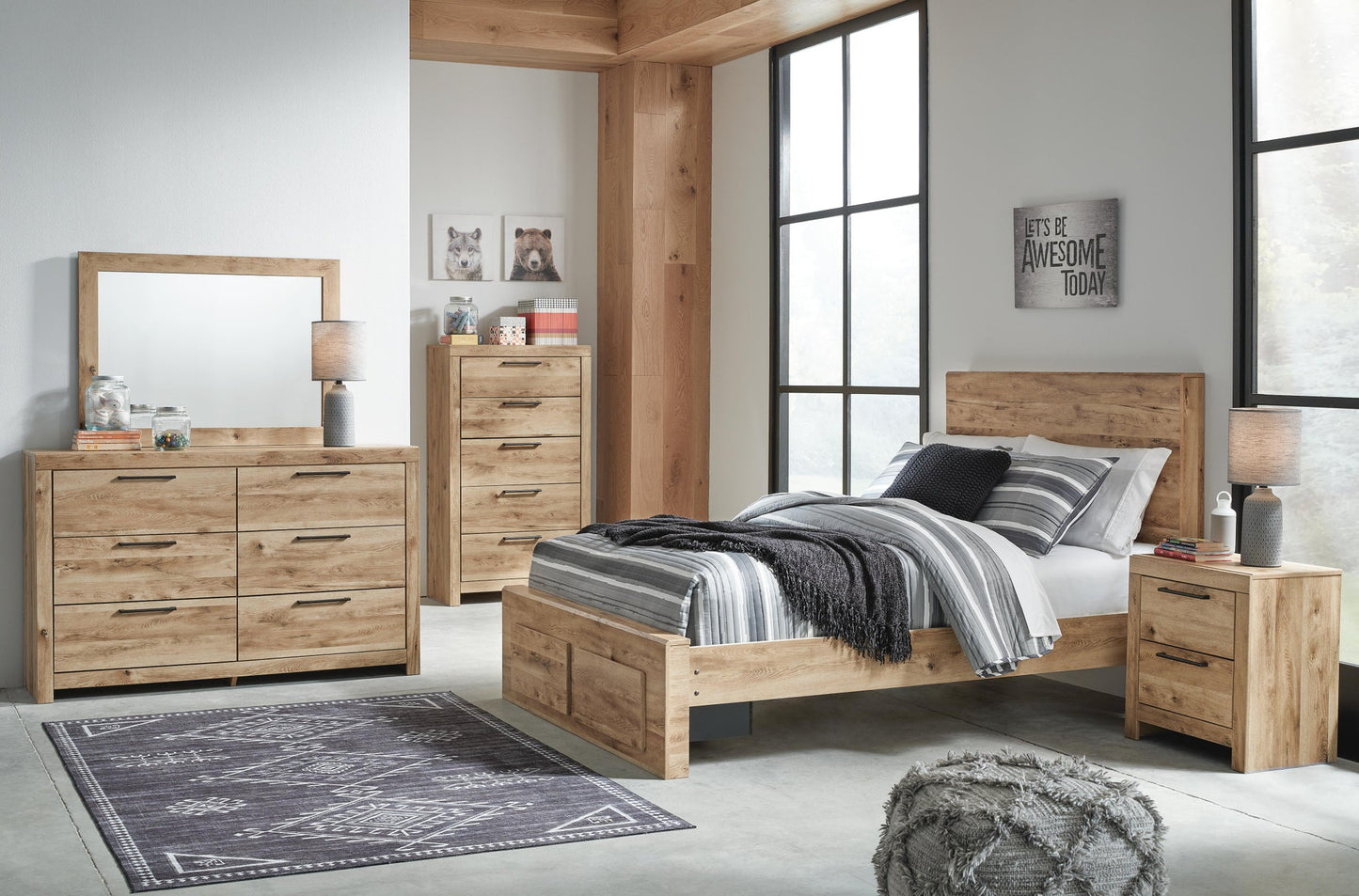 Hyanna  Panel Storage Bed, Dresser, Mirror, Chest And Nightstand