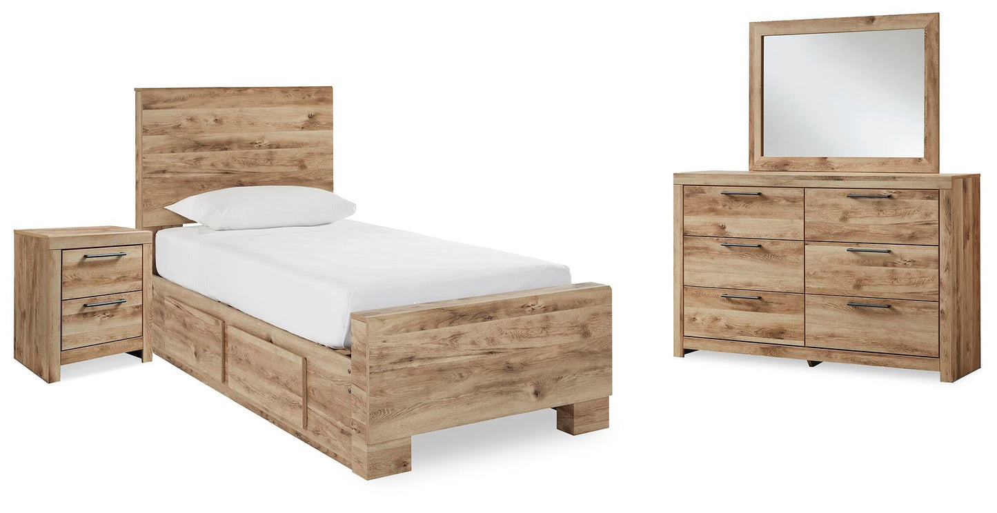 Hyanna  Panel Bed With 2 Side Storage, Dresser, Mirror And Nightstand