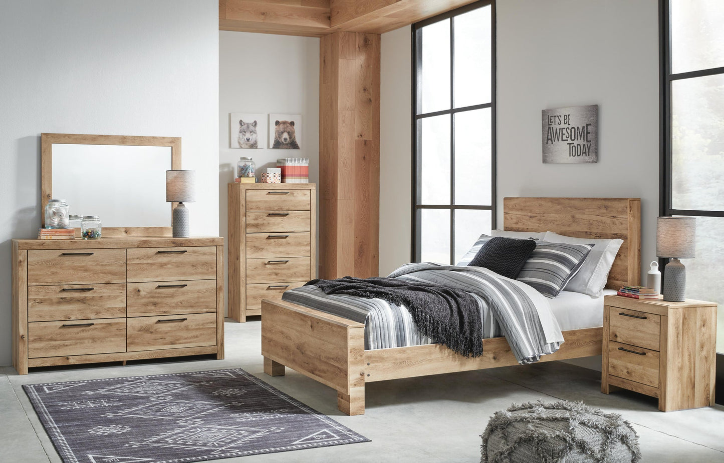 Hyanna  Panel Bed, Dresser And Mirror
