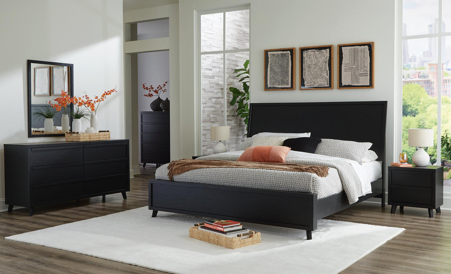 Danziar  Panel Bed, Dresser, Mirror And Nightstand