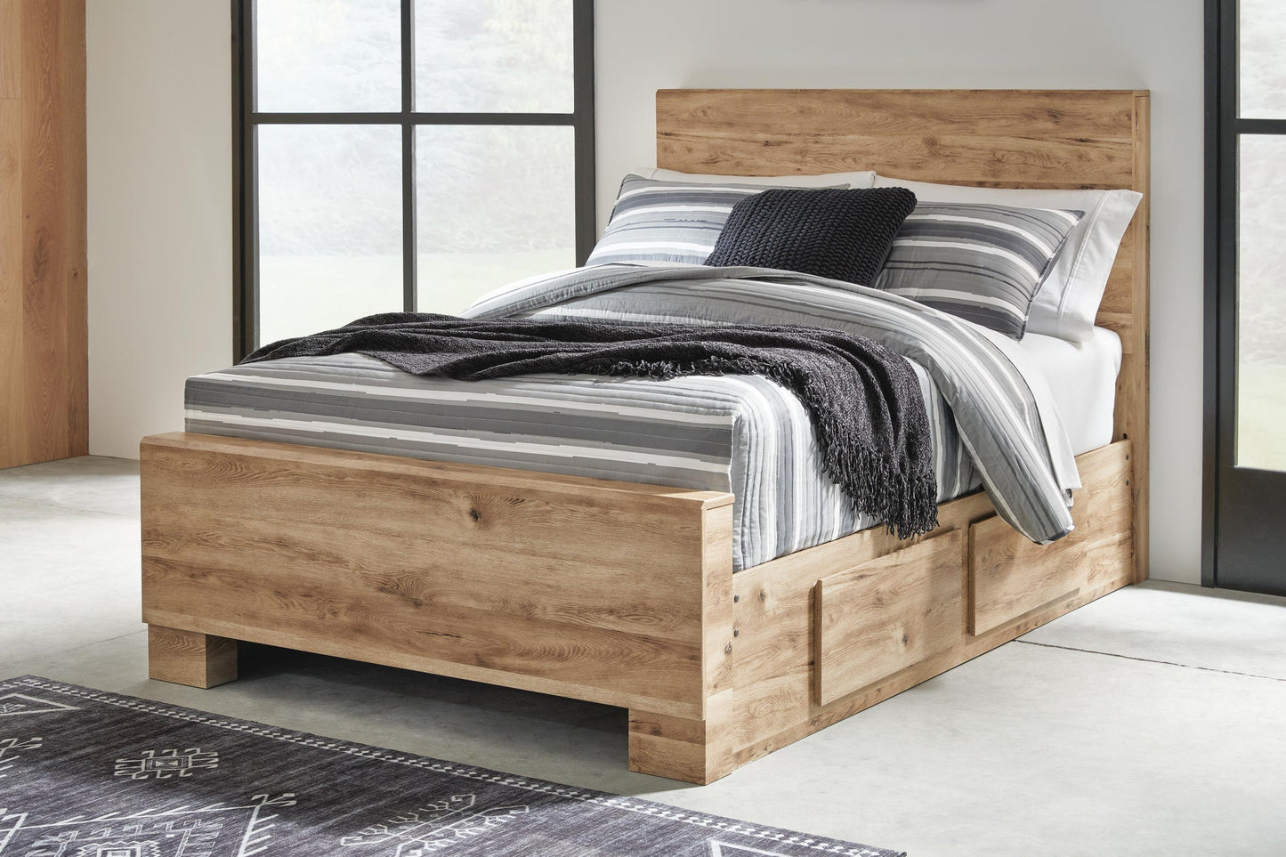 Hyanna  Panel Bed With 2 Side Storage, Dresser, Mirror And Nightstand