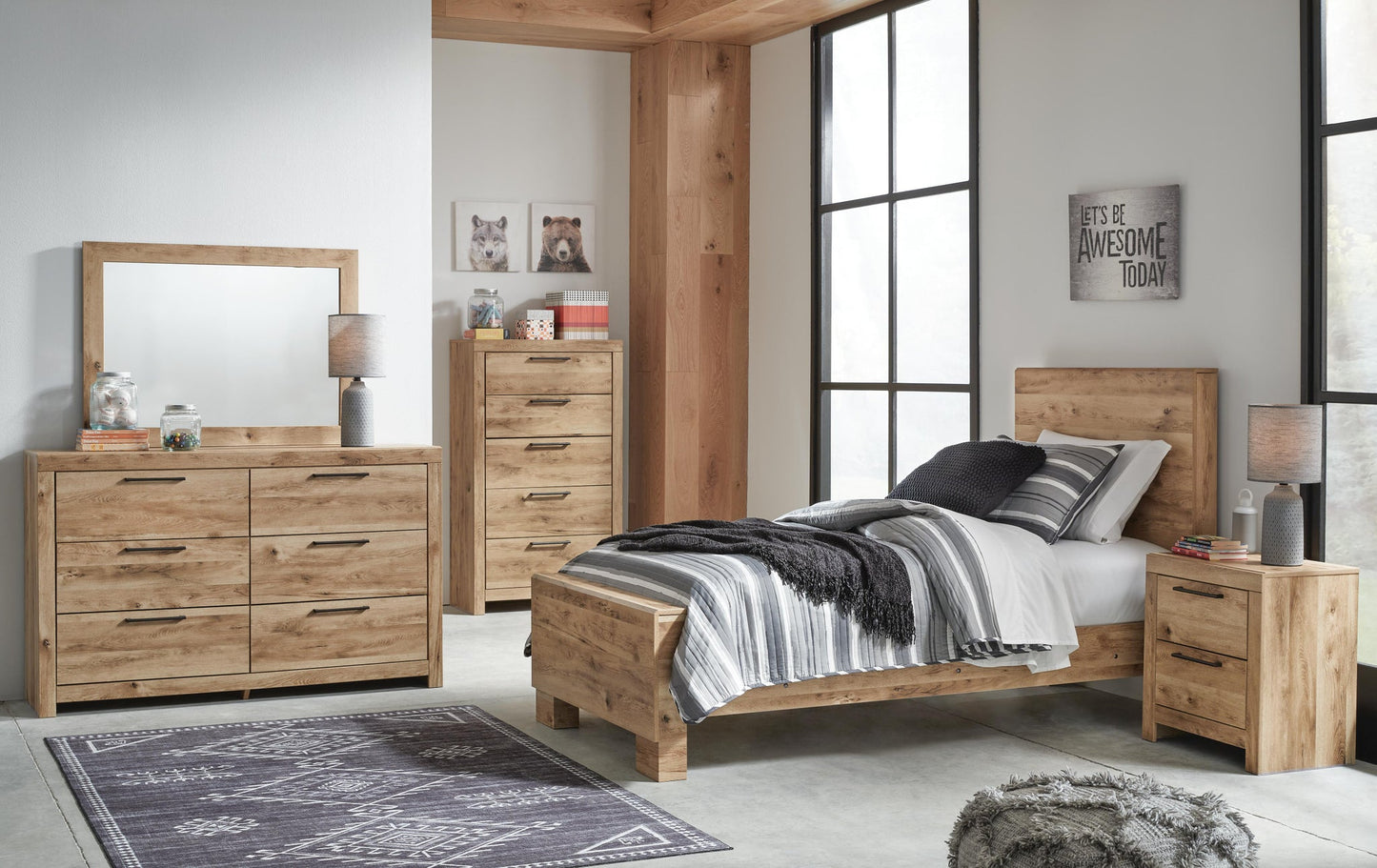 Hyanna  Panel Bed, Dresser, Mirror, Chest And Nightstand