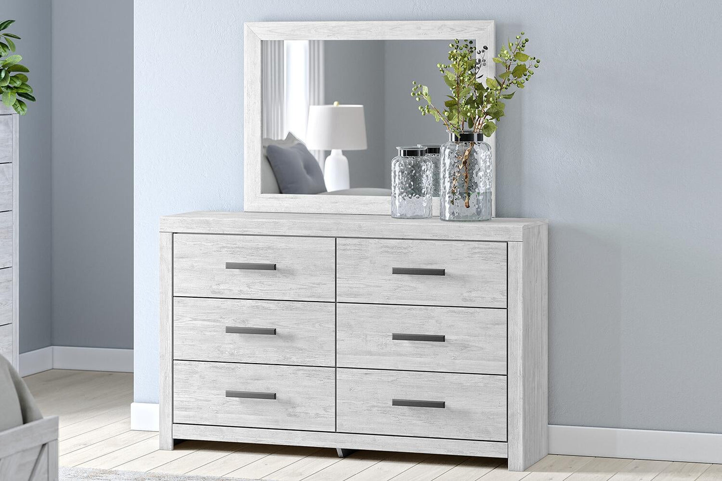 Cayboni  Panel Bed With Mirrored Dresser And Nightstand