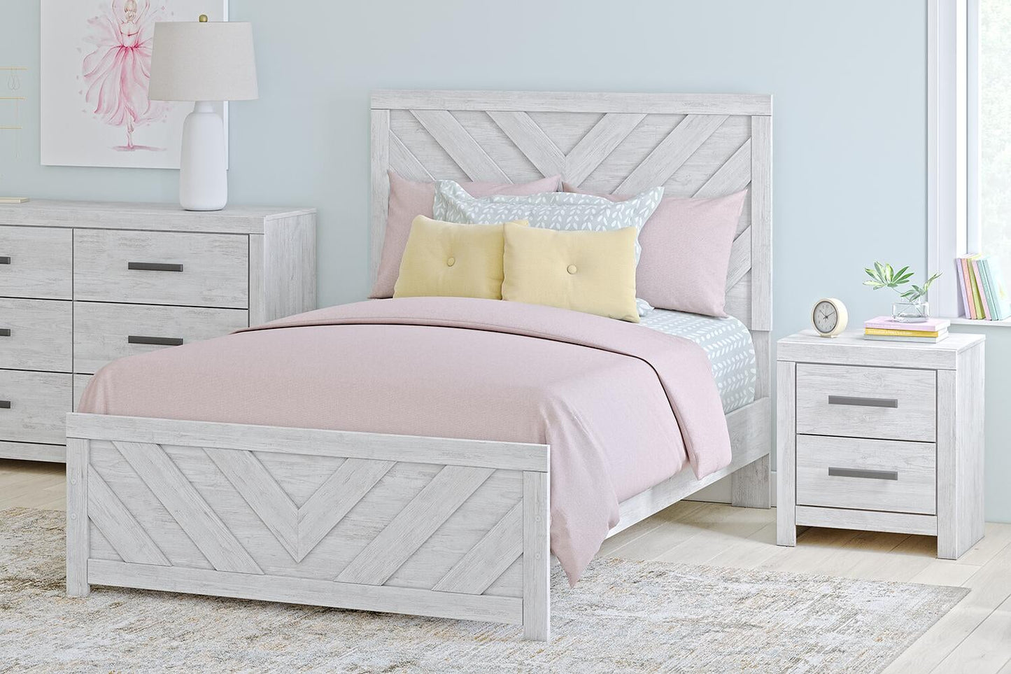Cayboni  Panel Bed, Dresser, Mirror, Chest And Nightstand