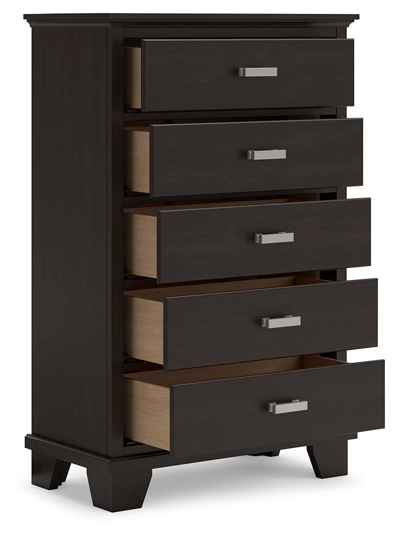 Covetown  Panel Bed, Dresser, Mirror, Chest And Nightstand