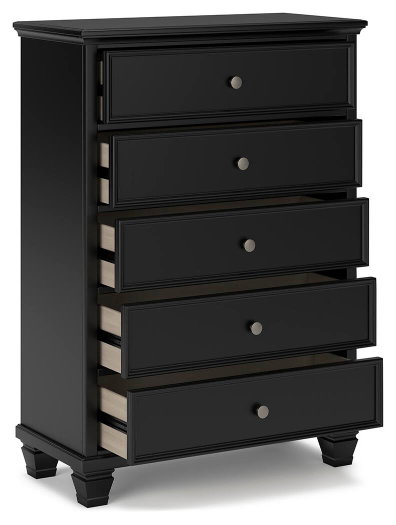 Lanolee California  Panel Bed With Mirrored Dresser, Chest And Nightstand
