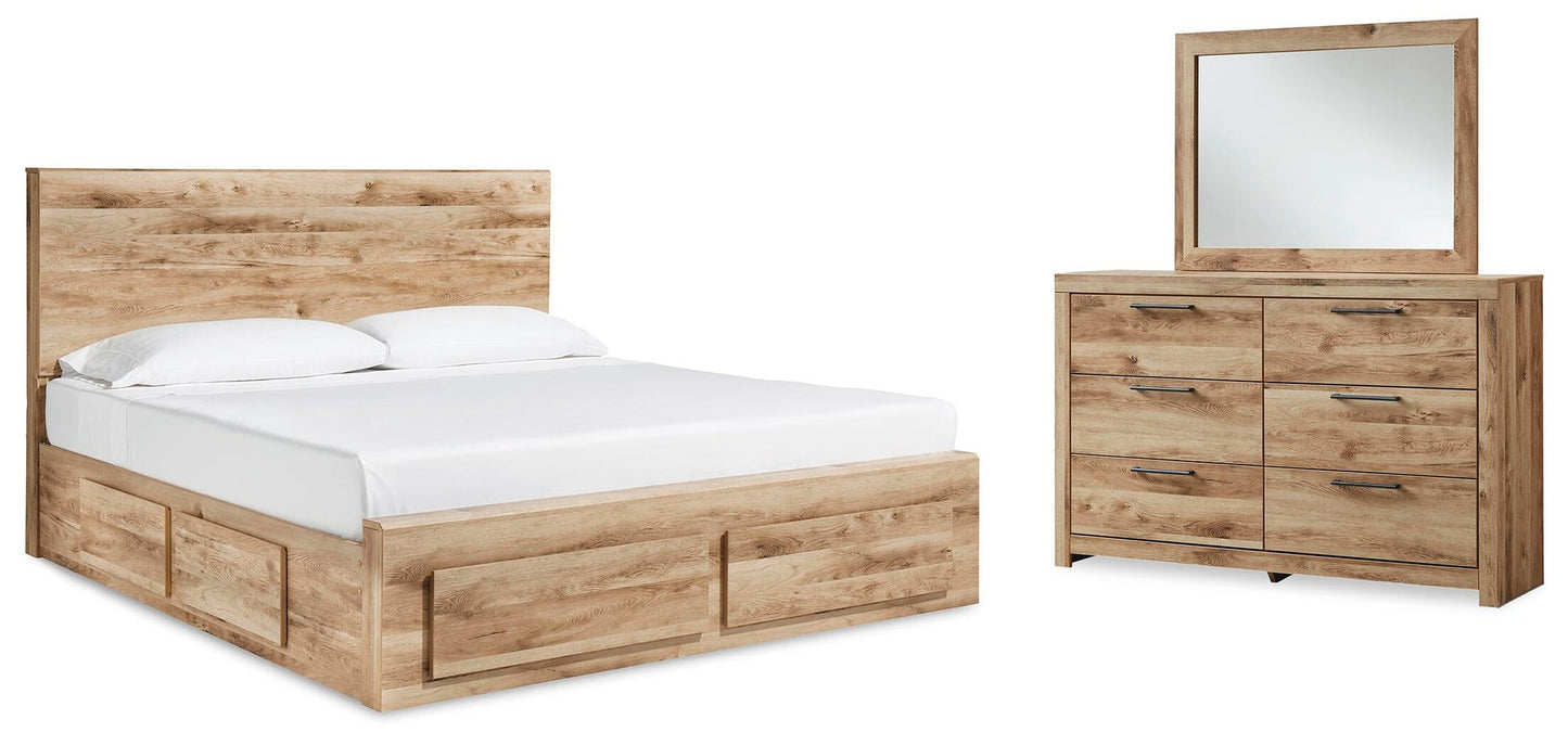 Hyanna  Panel Storage Bed With 2 Under Bed Storage Drawer, Dresser And Mirror