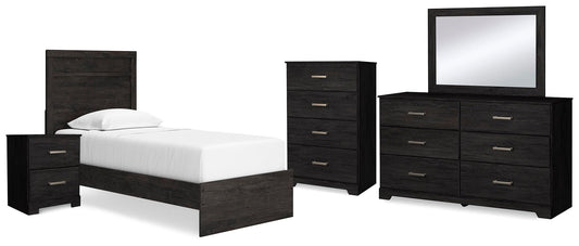 Belachime  Panel Bed With Mirrored Dresser, Chest And Nightstand
